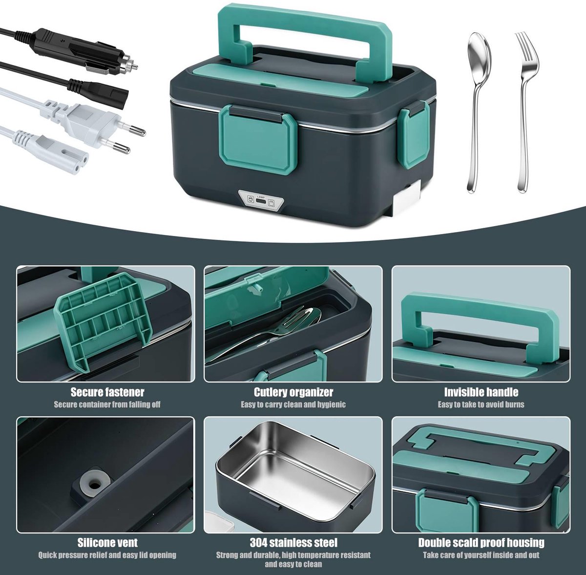 Jently elektrische lunchbox - draagbare voedselverwarmer - lekvrije lunchverwarming - vershouddoos - 2.5L - wit — cadeau in Kookcadeaus - foto 4