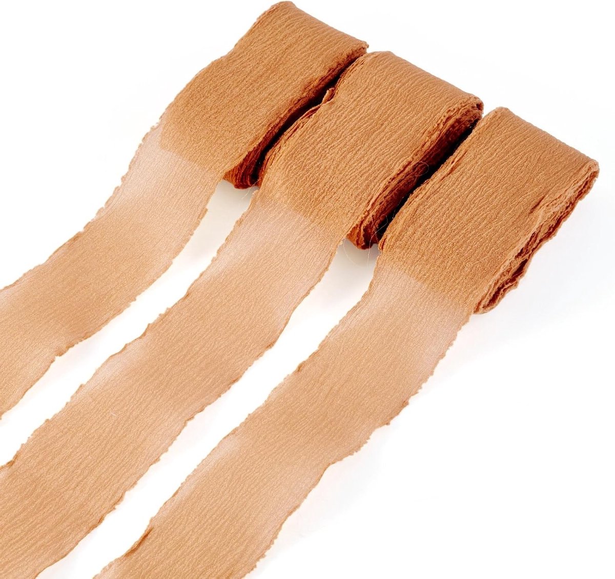 15m Fringe Chiffon Zijde Ribbons - 3 Rollen van 36mm en 40mm, Kreukvrije Randen voor Cadeauverpakking, Bruiloft, Boeket, Uitnodigingen en Huisdecoratie, Bruin