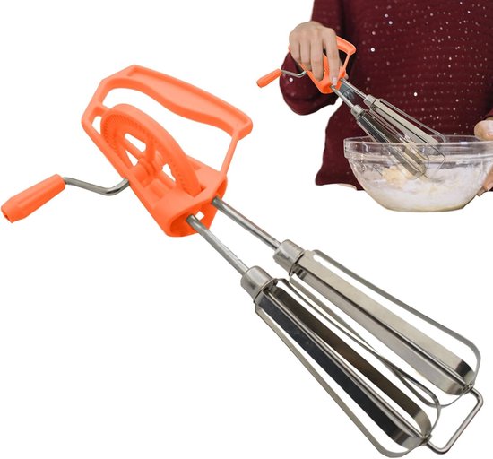 Handzwengel mixer - Eierklopper - Efficiënt kloppen - Dubbele mengkoppen - 20 cm lengte - Oranje — afbeelding 4