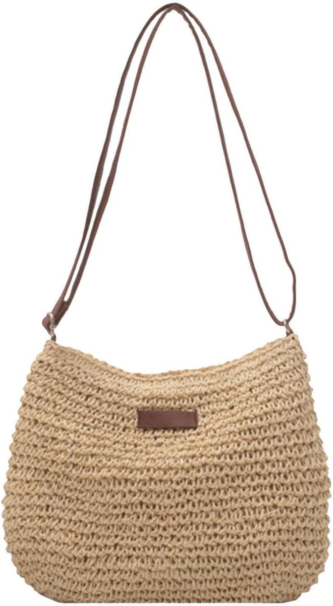 Rieten Tas - Zomerse Schoudertas - Strandbezoek - Handgemaakt Design - 27 x 24 cm - Camel