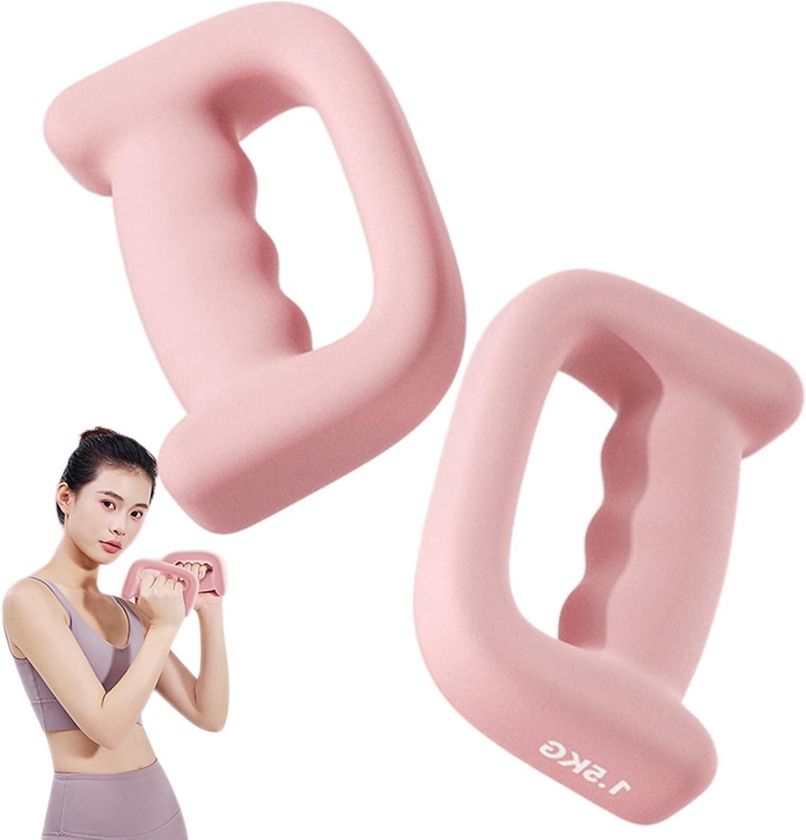 Fitness Halters - Handgewichten Set - Thuis Trainen - Ergonomisch Gevormd - 2 Delig 1.5kg - Roze Oranje