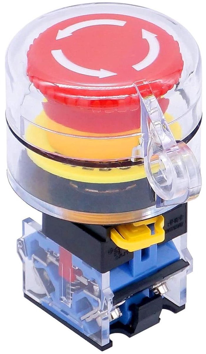 Noodstop Drukknop - Veiligheidsschakelaar - Machine Bediening - Met Beschermhoes - 22mm Montagegat - Rood