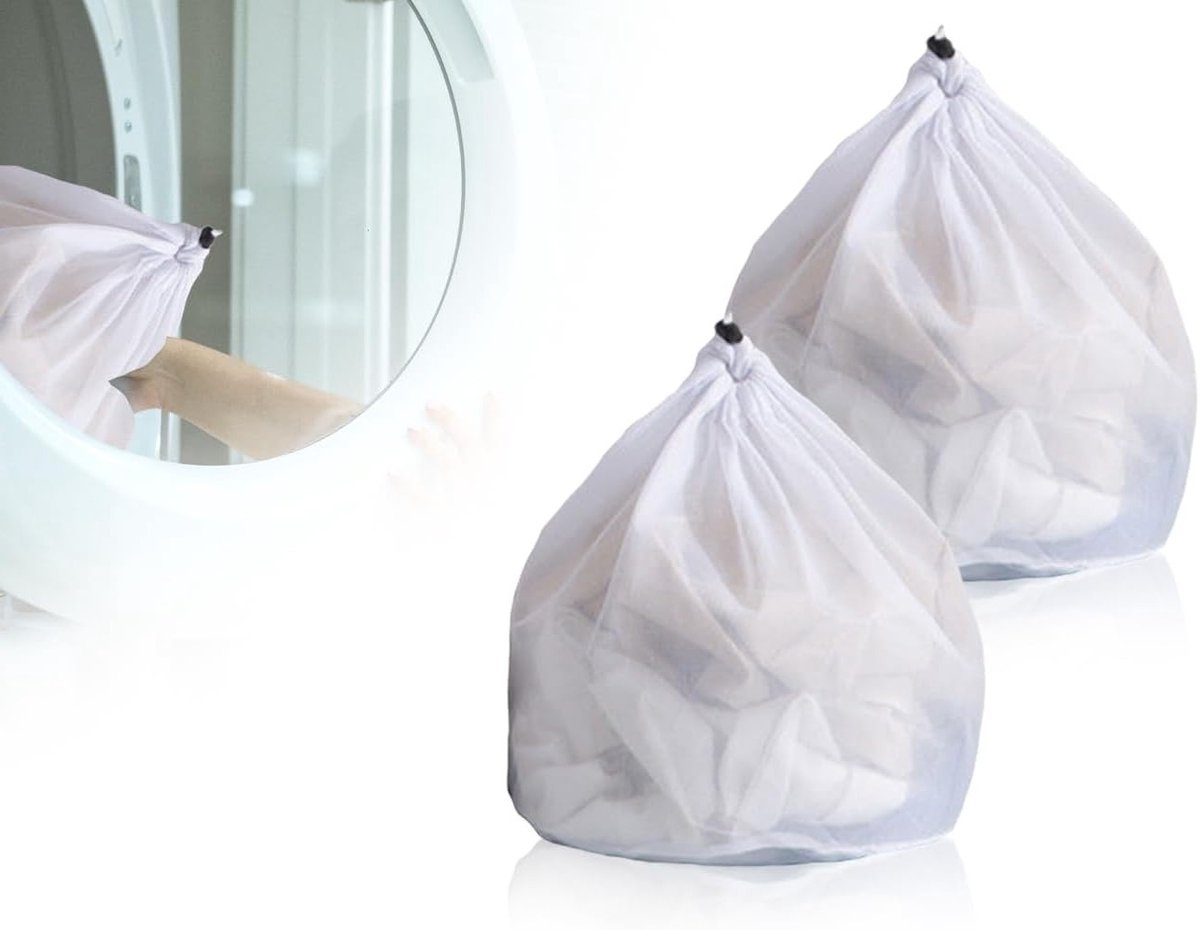 2 Stuks Wasnetten 30 x 40 cm, Herbruikbaar en Machinewasbaar, Dichte Mesh en Koordstopper voor Kleding en Ondergoed