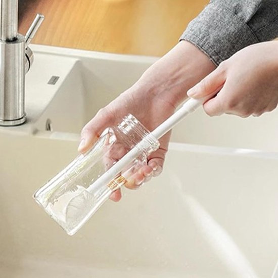 Fles Schrobborstel - Flesreiniger Lange Handgreep - Diepe Fles Reiniging - Buigbare Borstelkop - 35 cm Lengte - Wit — afbeelding 2