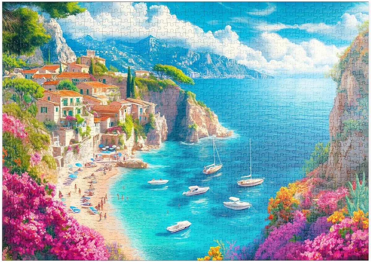 Puzzel Mediterrane Baai - 1000 Stukjes - Ontspanning Thuis - Premium Kwaliteit Karton - 68 x 48 cm - Kleurrijk