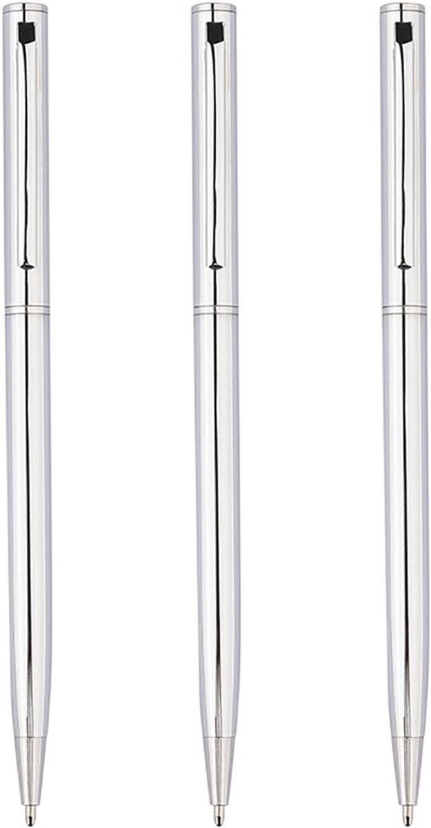 Set van 3 retractable balpennen, slank metalen ontwerp, 1mm medium punt, zwarte inkt, ideaal voor kantoor en school