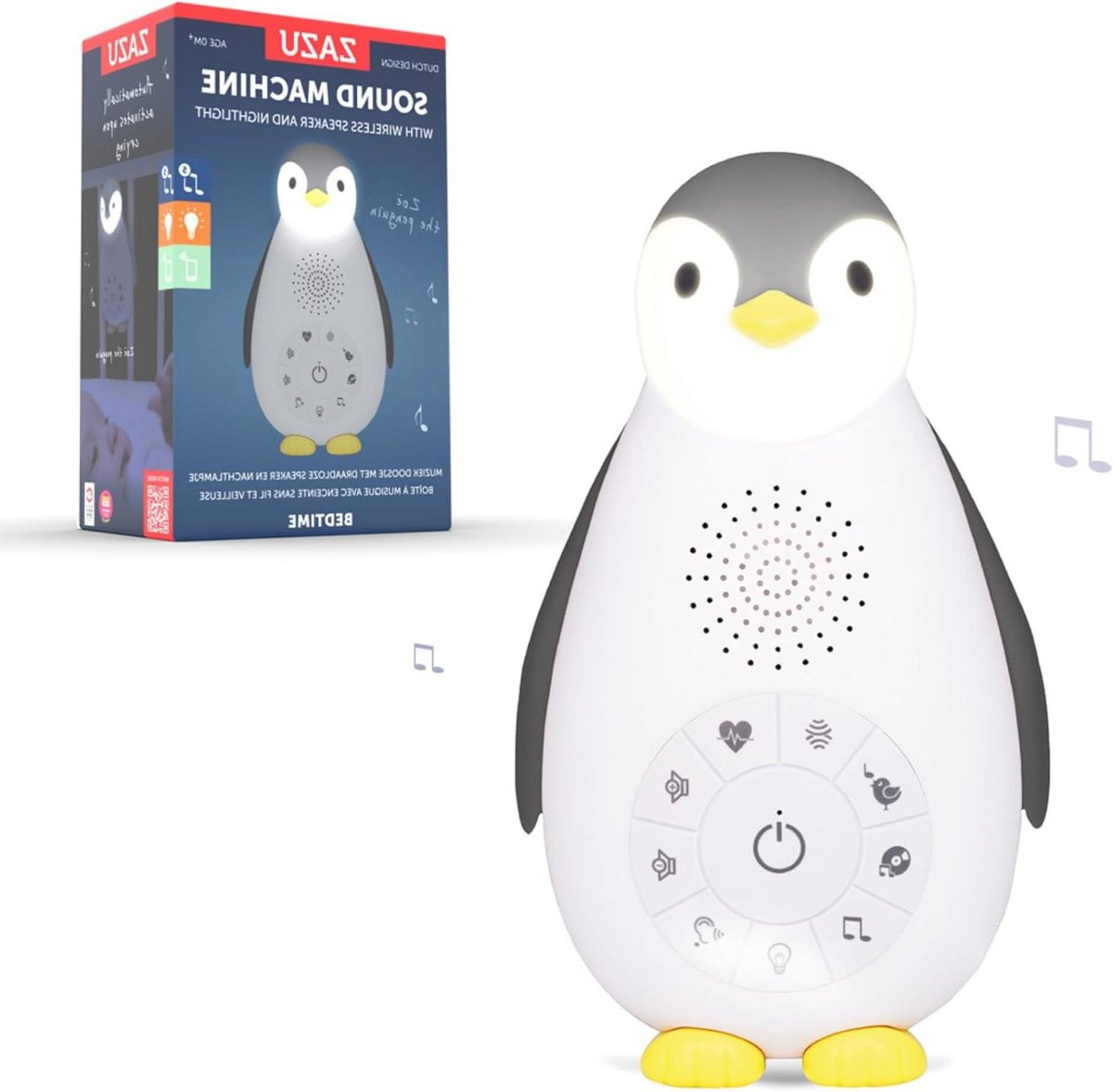 Geluidsknuffel Pinguïn - Nachtlampje Baby - Baby Kalmeren - Met Huilsensor - 8.25 cm Diep - Grijs