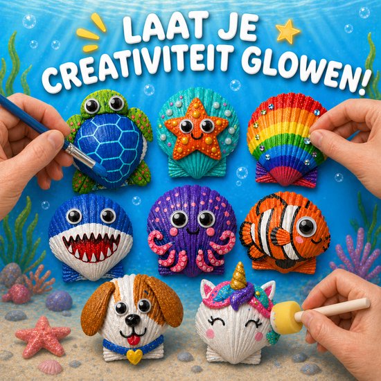 Vaive Schelpen Schilderen 75-delig – Glow in the Dark Happy Stones Knutsel Pakket – Knutselen - Knutselset voor Meisjes & Jongens - Knutselpakketten