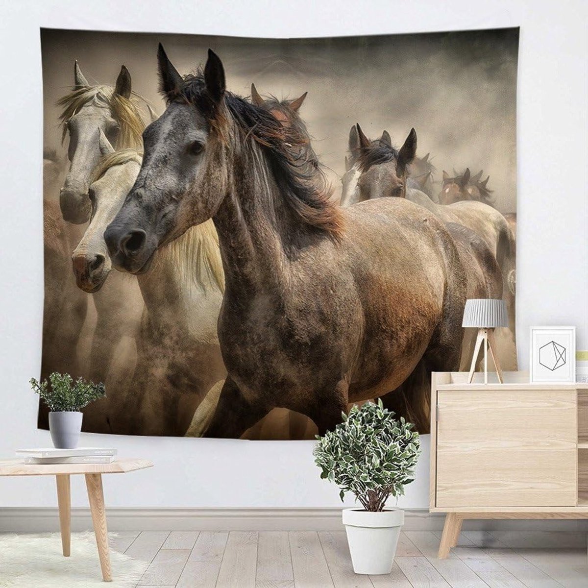 Palomino Paard Wandtapijt met Lange Blonde Manen en Staart - Krachtig Wild Dier Thema voor Slaapkamer, Woonkamer en Studentenhuis