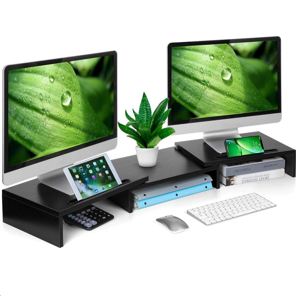 Monitor Verhoger - Bureau Organizer - Ergonomisch Werken - Verstelbare Breedte - 117 cm - Zwart