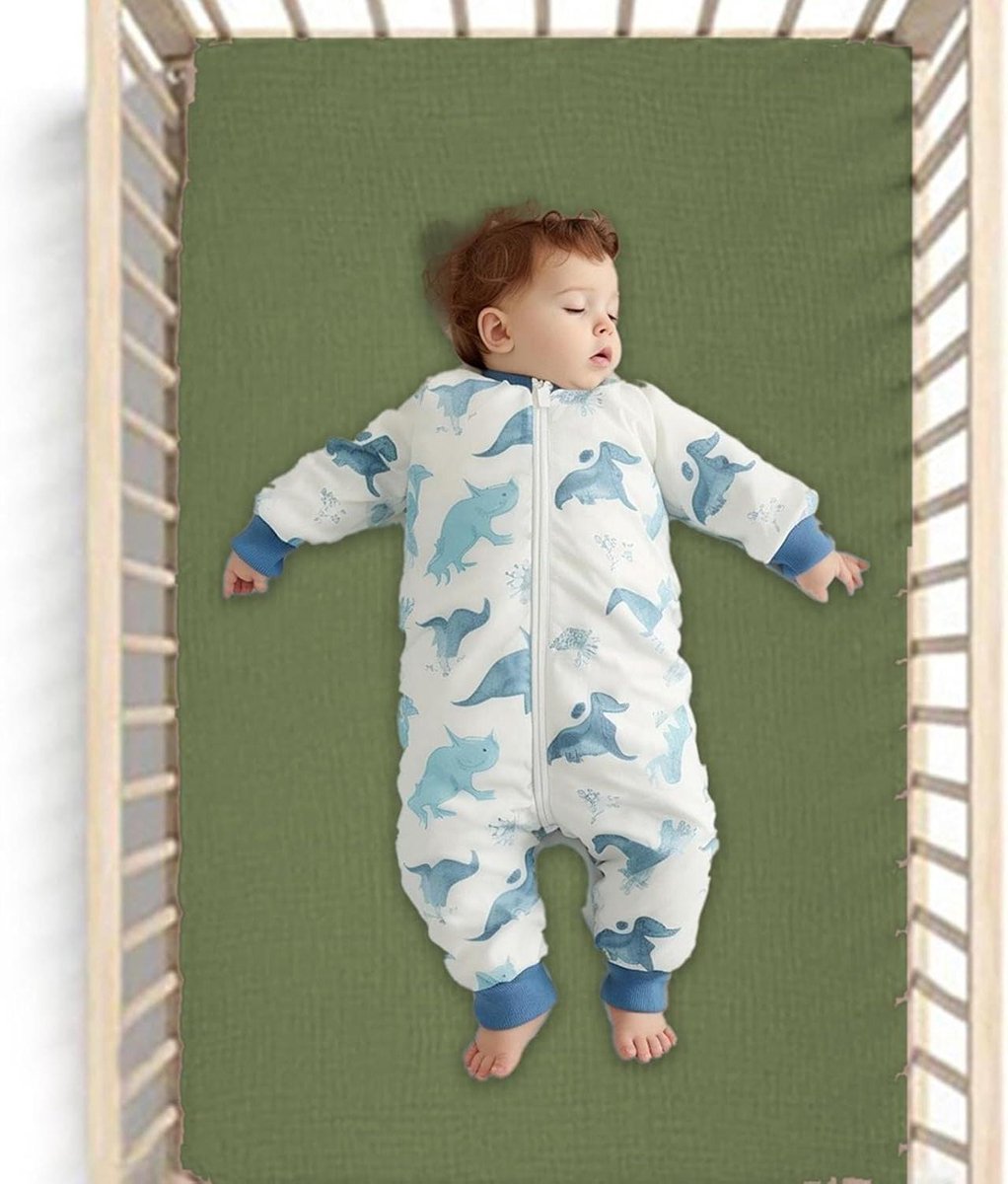 Babylakens wieg - Hoeslakens kinderbed - Comfortabel slapen - Ademend katoengaas - 61 x 92 cm - Legergroen