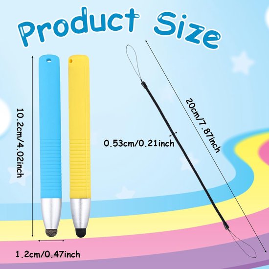 Store_9 - Kindvriendelijke Styluspennen - Touchscreen Stylus - Veerkoord voor Kindertablets - Blauw Geel - Geschikt voor Smartphones Tablets - 2 Stuks — afbeelding 2