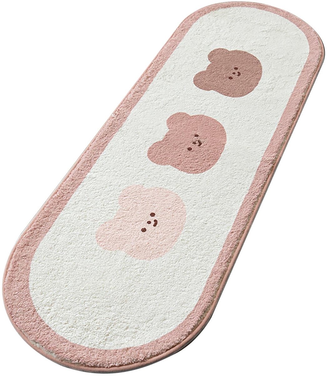 Ovaal Vloerkleed met Cartoon Design van Konijn en Beer - Antislip, Zacht en Absorberend voor Kinderen
