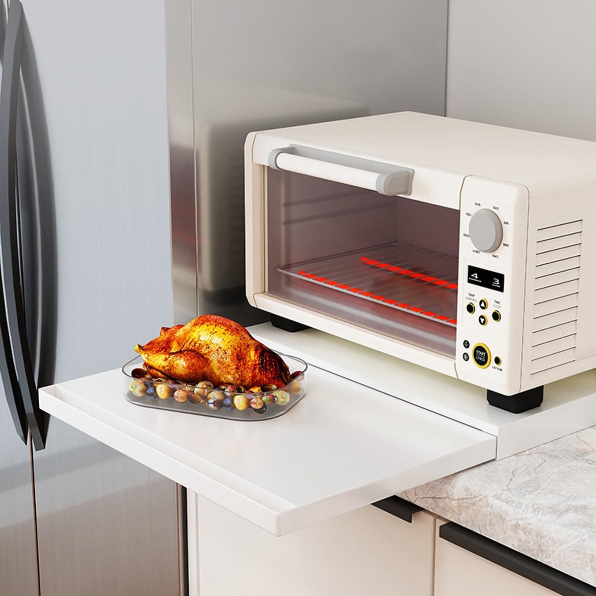 Trekbare Organisatietray voor Keuken, Magnetron Onderbouw, Ruimtebesparend en Functioneel (Wit)