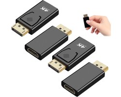 aladdien - 4K DisplayPort naar HDMI adapter - HDMI converter - Geschikt voor HP - 2 stuks - Maximale resolutie 4K - Compatibel met monitor en projector