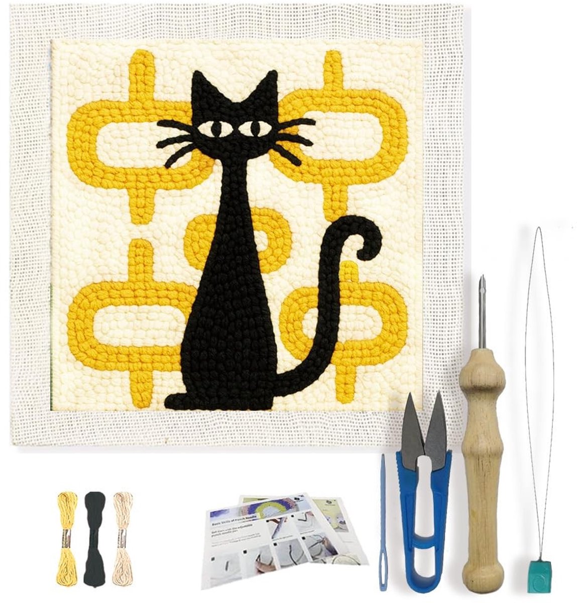 SPHProducts - Punch Needle Kit - Abstract Kat Wanddecoratie - Ideaal voor Beginners - Creatief Hobbyproject - Inclusief Naald en Draad - Geschikt voor ...