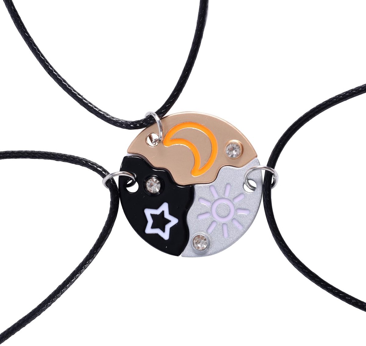 ONF3 - Vriendschap Kettingen - 3-delige Kettingen met Zon Maan en Ster - Beste Vrienden Voor Altijd - met Rhinestones - Unieke Sieraden - Voor V...