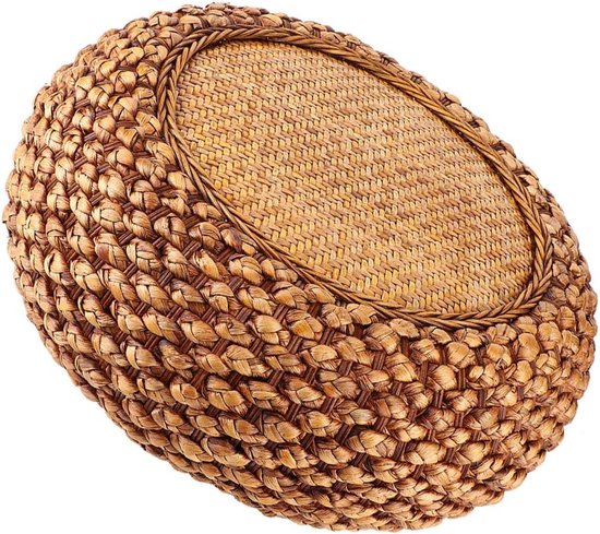 Rond Vloerkussen - Japans Tatami - Ontspannen Zitten - Handgeweven Natuurlijk - 40x40x17cm - Koffie — afbeelding 5