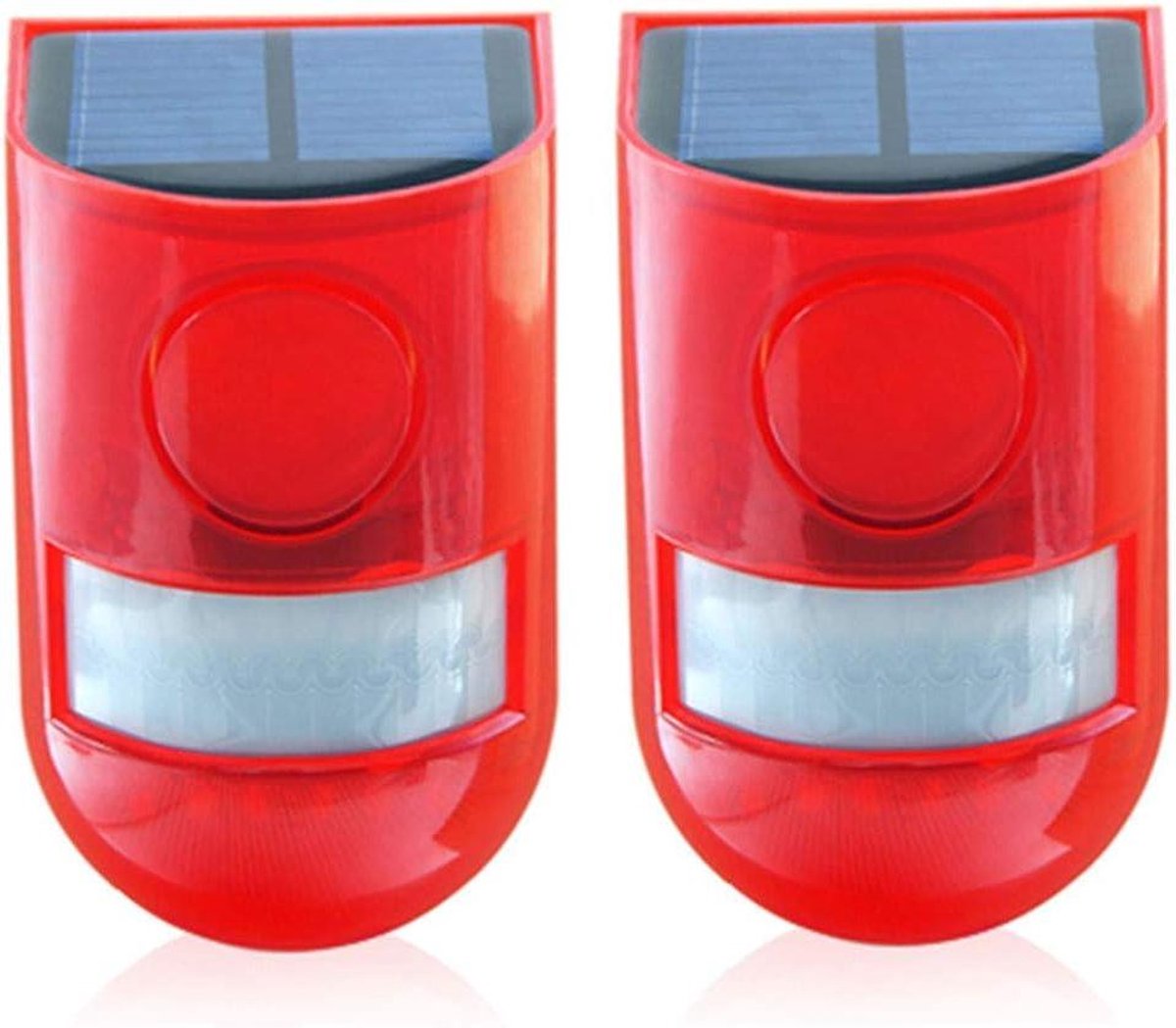 Zonne Alarm Lamp - Licht Geluid Alarm - Beveiliging Buiten - 110dB Sirene Bewegingssensor - 2 Stuks - Rood