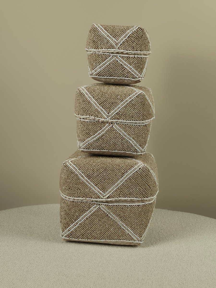 Blitzdeco - Balinese Offermandenset - Charlie - Handgemaakt Kralenpatroon - Beige