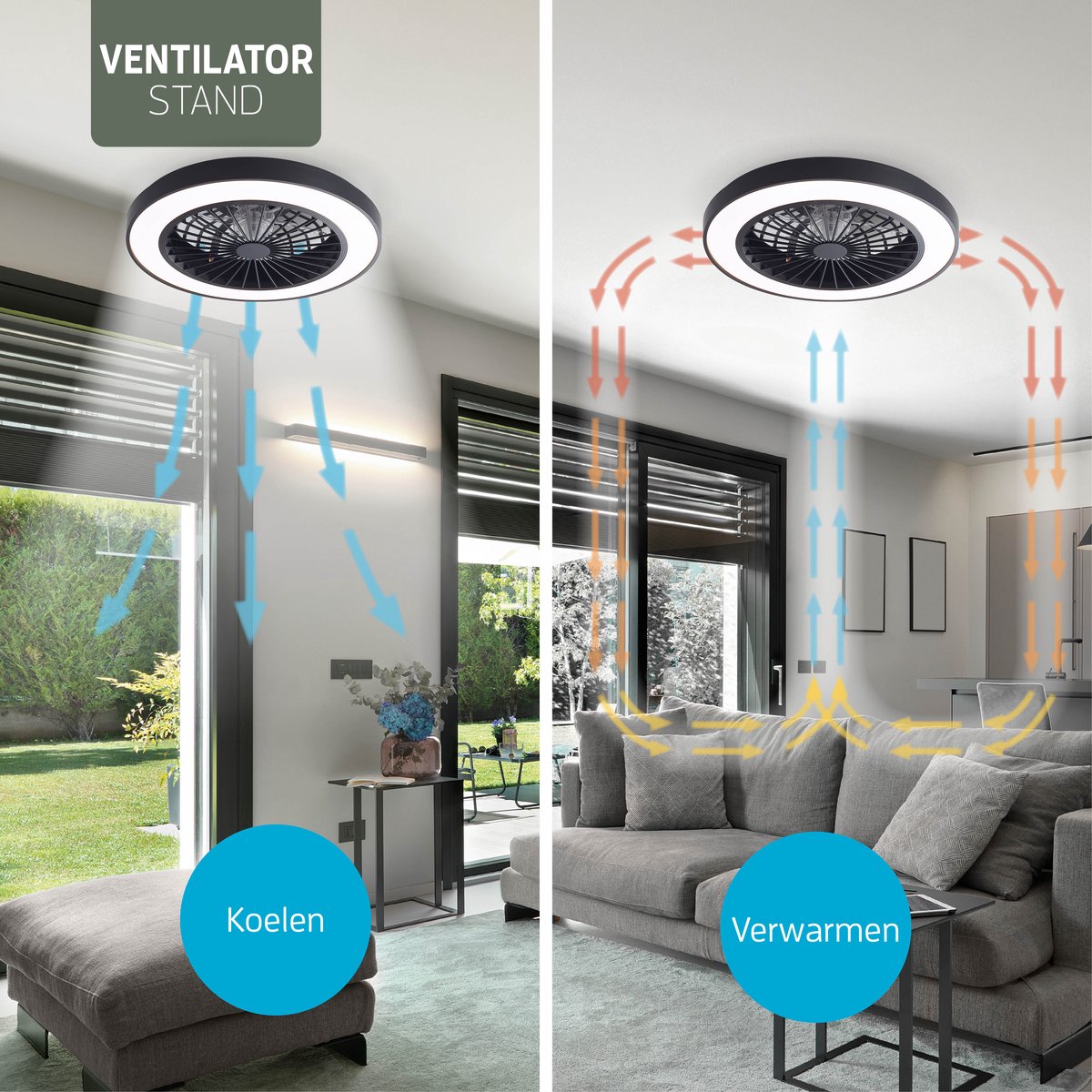 Varin® Plafondventilator met verlichting - Zwart - Tuya Wifi - LED 30W RGBW - Ø 50cm - Super stil - Afstandsbediening smart lamp - Plafondlamp slaapkamer - Plafonniere woonkamer - Plafondlampen - Plafond lamp - Verlichting kinderkamer - Ventilator thumbnail 5