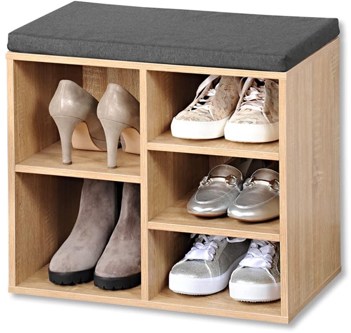 KAD® Luxe Schoenenbank met Opbergvakken - Schoenenrek met Gewatteerd Zitvlak - Vrijstaande Schoenenkast - Bruin - 52cm x 30cm x 48cm