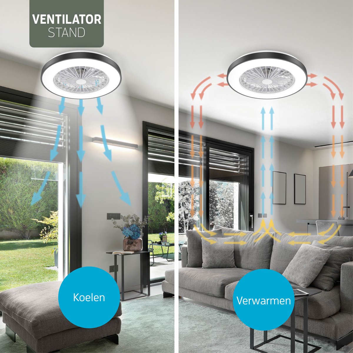 Varin® Plafondventilator met verlichting - Zwart - Tuya Wifi - LED 30W RGBW - Ø 50cm - Super stil - Afstandsbediening smart lamp - Plafondlamp slaapkamer - Plafonniere woonkamer - Plafondlampen - Plafond lamp - Verlichting kinderkamer - Ventilator thumbnail 5