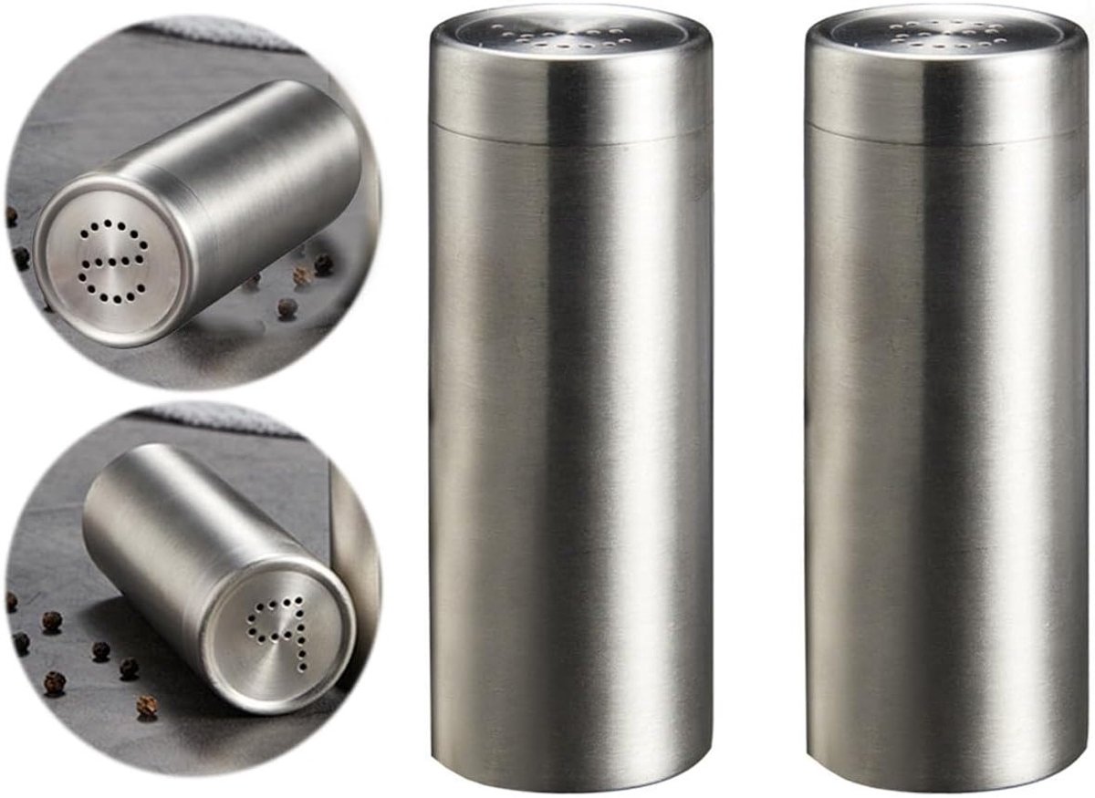 Set van 2 RVS Peper- en Zoutvaatjes, 3 oz Kruidenset, Ideaal voor Specerijen en Suiker