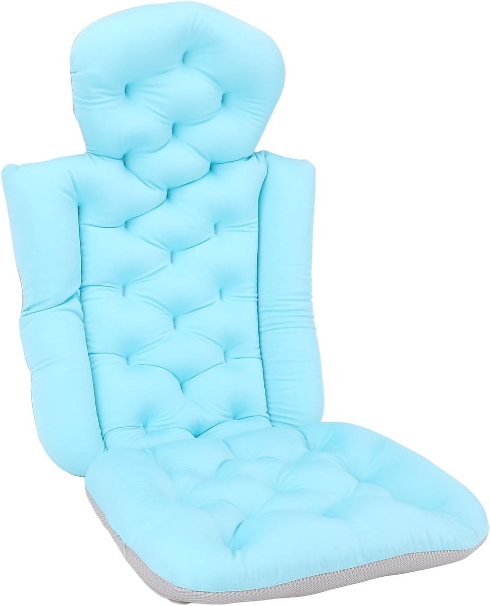 Badkussen voor bad met neksteun en antislip - Sneldrogend en comfortabel - Blauwe zuignap