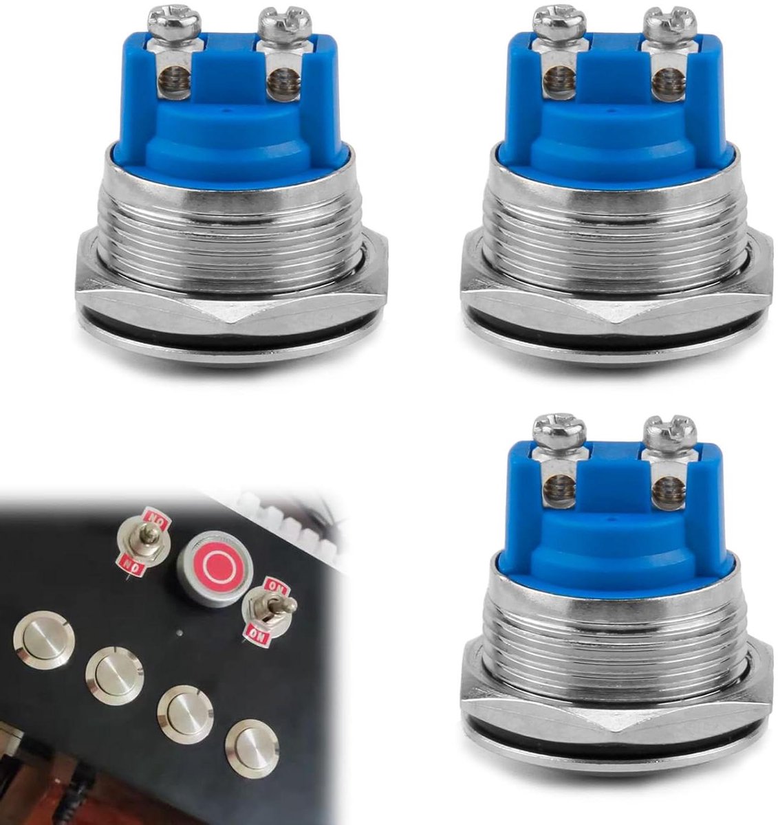 Drukknop Schakelaars - Momentane Knoppen - Industriële Besturing - Waterdicht IP65 - 19 mm Gat - Blauw