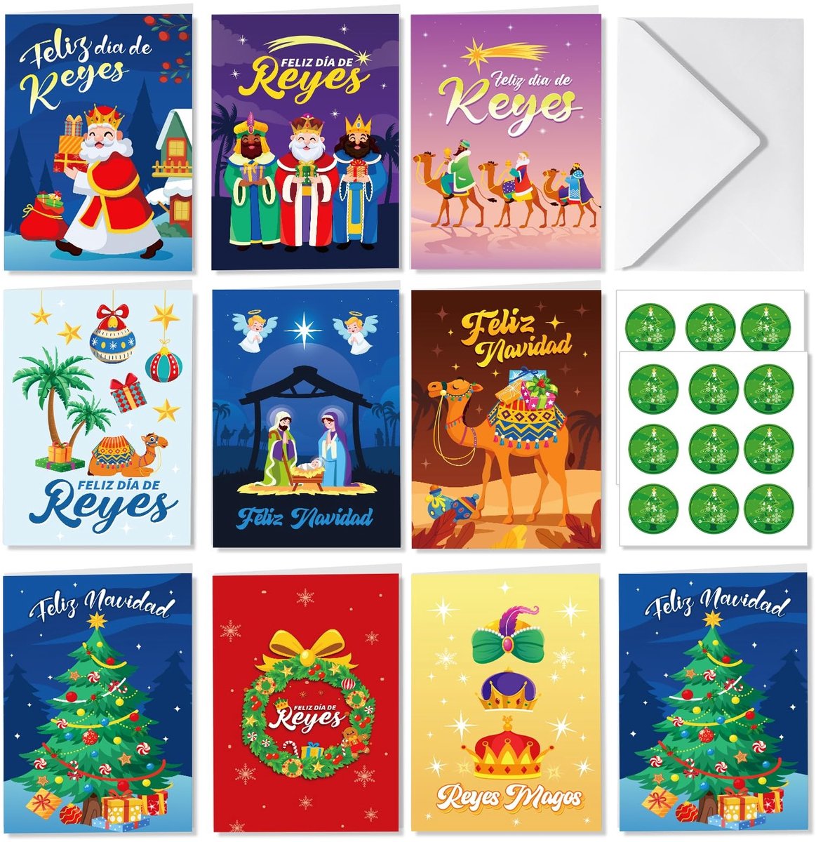aladdien - Kerstkaarten - Feliz Navidad - Met Enveloppen - 16 Stuks - Drie Koningen - Handgemaakte Kaarten - Geschikt voor Kerst - Feestelijk