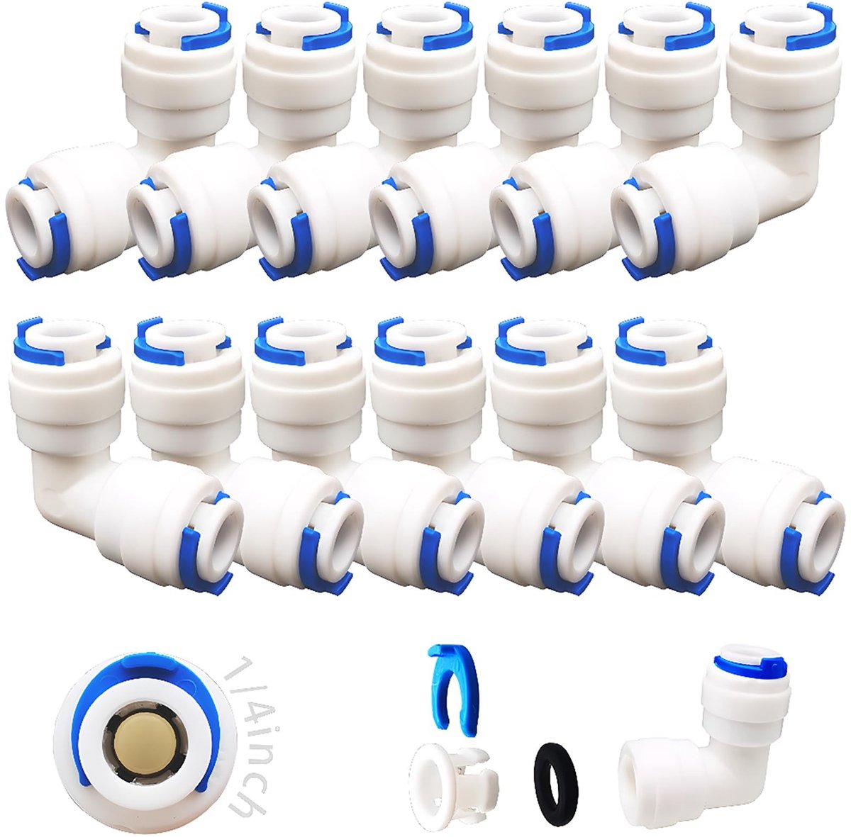Allecto - Adapterfitting Verbindingsstukken - Koppelingen voor Waterleiding - 12 Stuks Set - Pushfit Stekker - Geschikt voor RO Waterfilters - 6,3