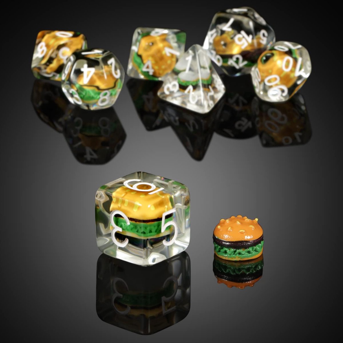 Foam Brain Games dobbelstenen set hamburger RPG dobbelstenen.