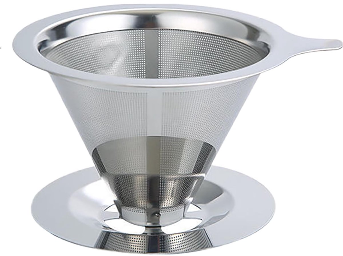 Herbruikbaar roestvrijstalen koffiefilter voor 1-4 kopjes met antislip standaard