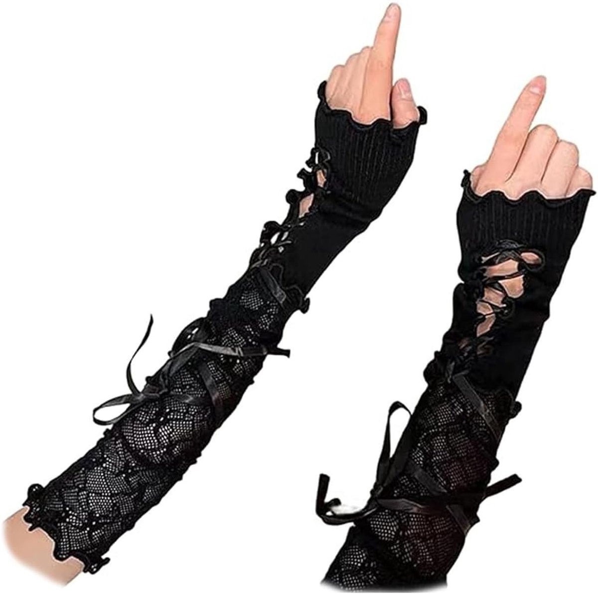 Zwarte Lange Handschoenen voor Dames, Balletstijl, Perfect voor Gothic Kostuums en Halloween, Maat M