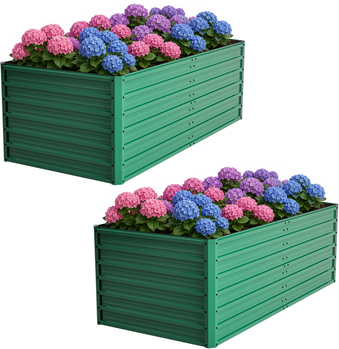 Metalen Verhoogd Tuinbed set van 2 - 190x90x64 cm - Open aan de onderkant - Moestuinbak – Duurzame Roestvrije Plantenbak voor groenten, bloemen, balkons en tuinen - Groen