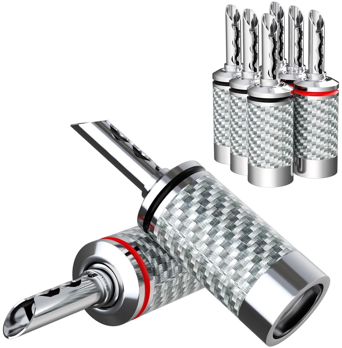 Hoge kwaliteit HiFi speaker banana plugs - 8 stuks dubbele schroefvergrendeling - Rhodium afgewerkt voor optimale geluidskwaliteit