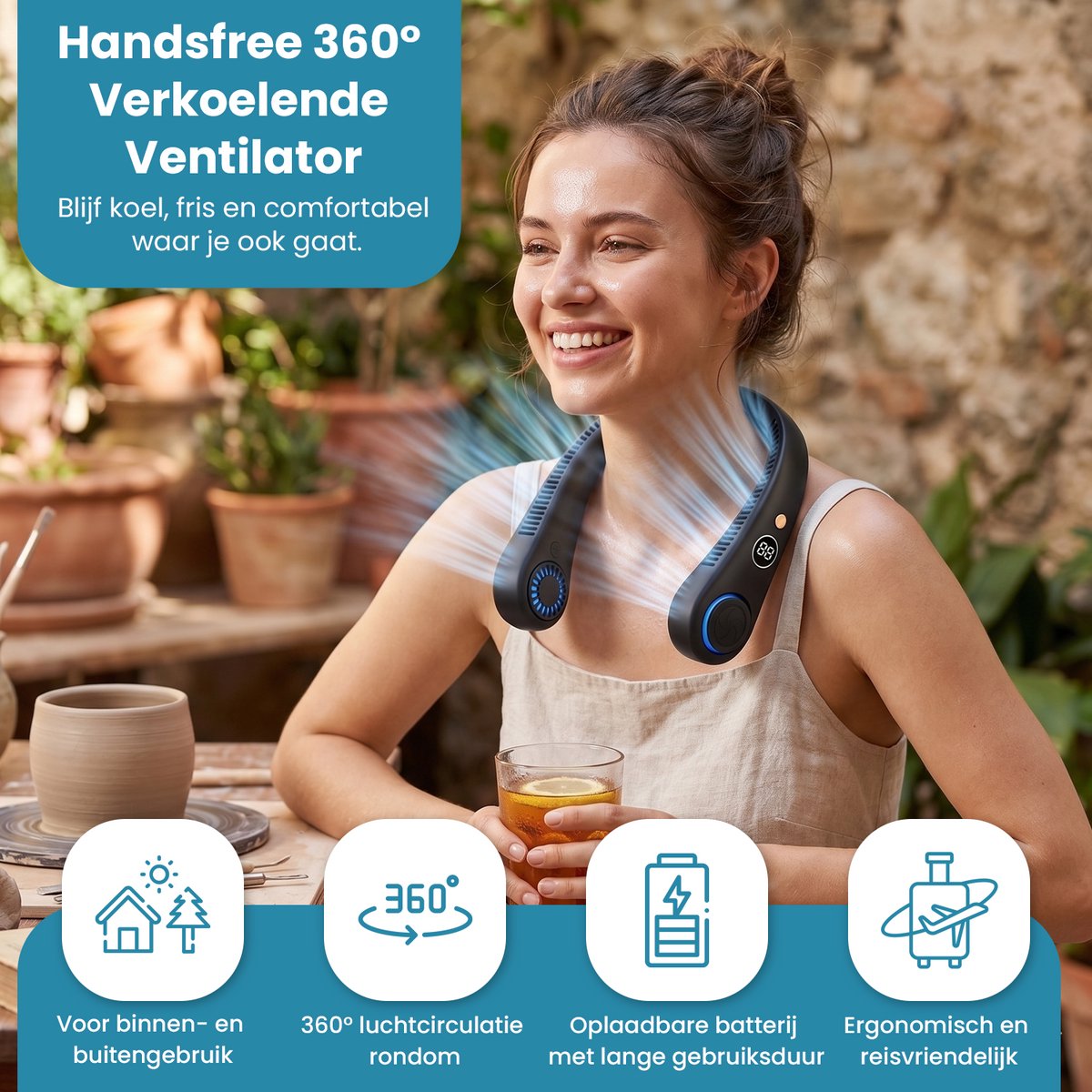 Twenty4seven® Nek Ventilator - Draagbare Nekventilator met Koeling - Mini Nek Fan - Gezichtsventilator & Handventilator - Portable Neck Fan met 5 Standen — afbeelding 2