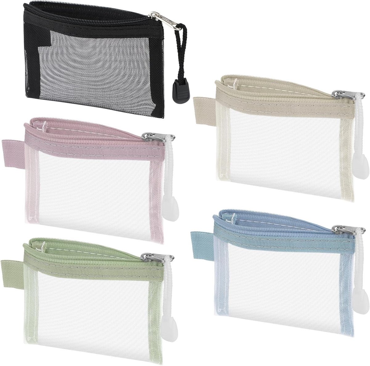Set van 5 Mini Mesh Pockets met Rits, Handige Make-up Organizer, Draagbare Cosmetica Tas voor Schoonheid Accessoires, Opbergtas voor Kleine Voorwerpen en Sleutels, Kleurvol en Compact