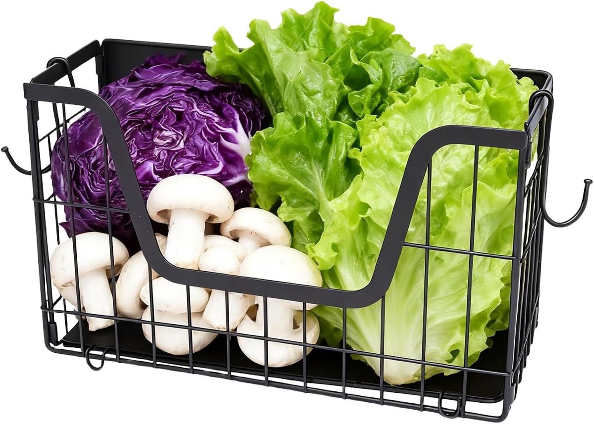 Ruimtebesparende metalen magnetische opbergmand voor fruit, groenten, aardappelen en uien - Keukenorganizer zonder boren voor koelkast en opslagruimte