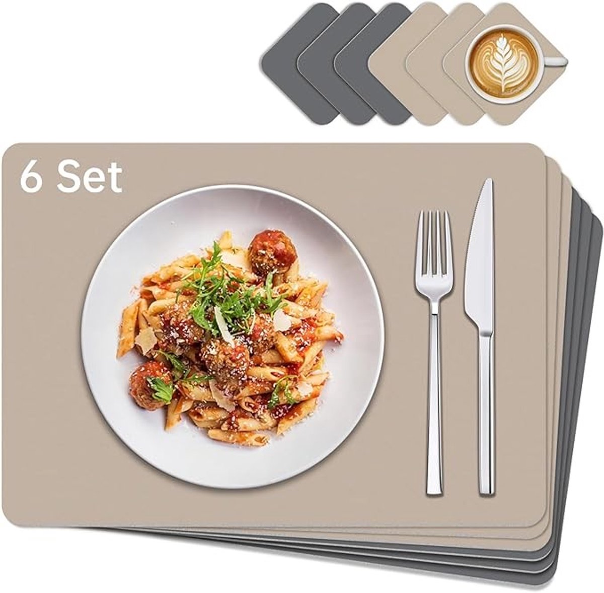 6-delige set placemats en onderzetters - Antislip, hittebestendig en waterafstotend