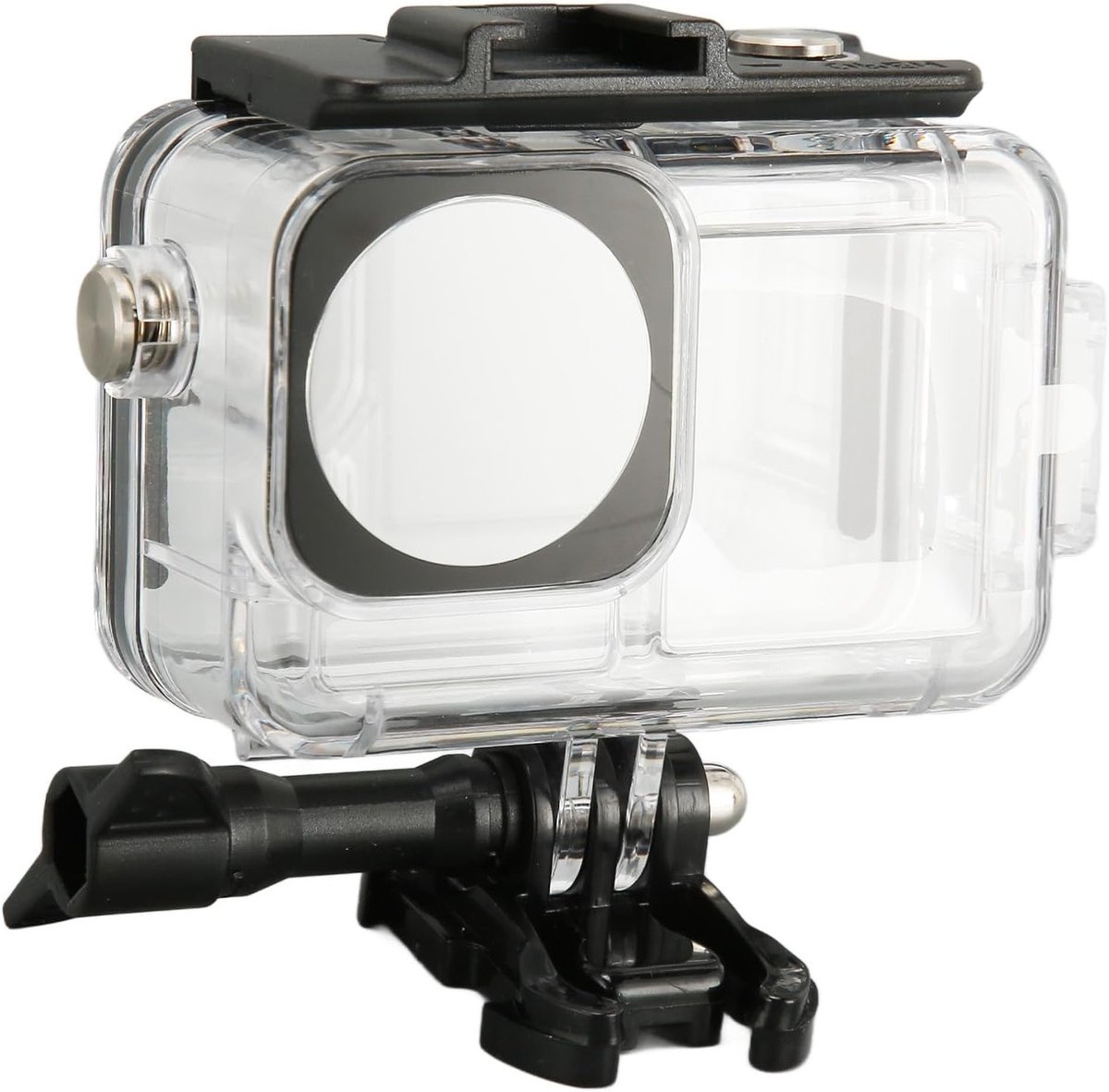 Waterdichte duikbehuizing voor actiecamera's tot 60 meter, inclusief 3-delige filterset en anti-condensfilm voor optimale prestaties onder water.