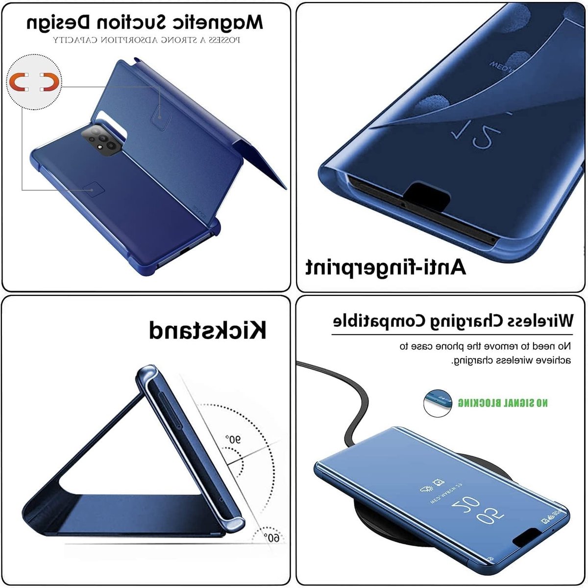 Bookstyle Flip Case voor Samsung Galaxy A56 met Spiegel en Smart View, Beschermende Cover in Blauw, Ideaal voor Makeup en Handsfree Gebruik