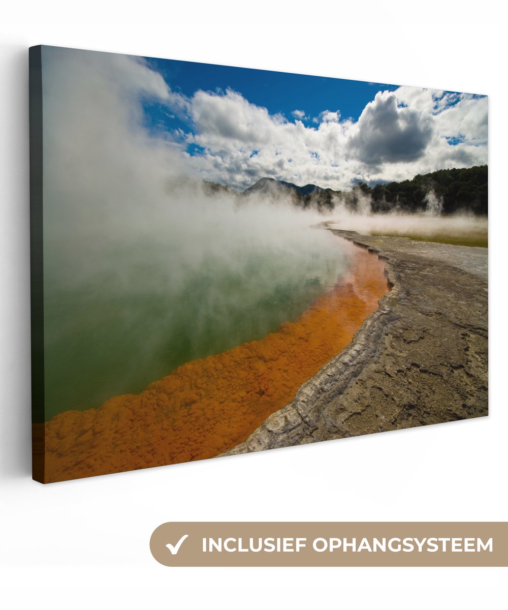 Canvas schilderij 120x80 cm - Wanddecoratie Warmwaterbronnen meer in een thermisch park in
