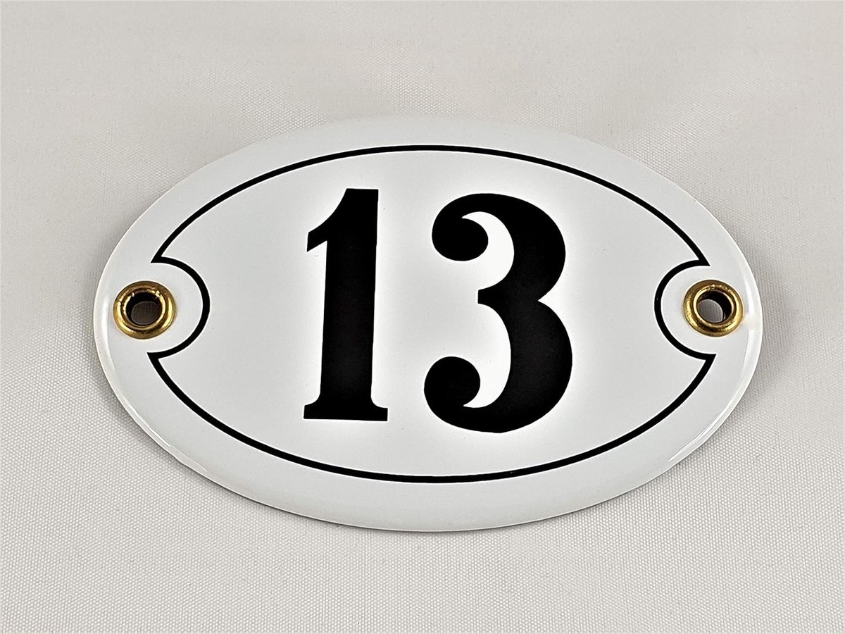 Emaille Huisnummer - Ovaal Bord - Huis Identificatie - Handgemaakt Ambacht - 10.5 x 7 cm - Wit Zwart