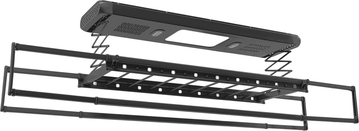 Elektrisch Wasrek Kledinglift Droger Automatisch Drogen Met Afstandsbediening 170 x 52 cm Zwart