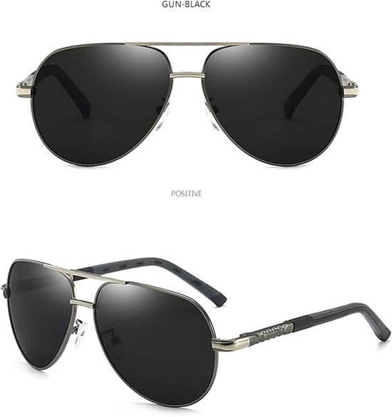 Zonnebril Heren - Zonnebril UV400 - Gepolariseerd - Metalen Montuur - Grijze Glazen - Gunmetal Frame - Helder Zicht - Lichtgewicht van Merkloos — afbeelding 4