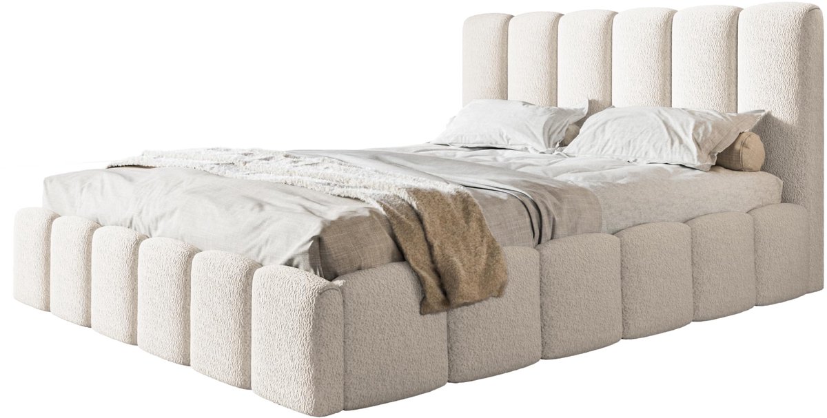 Bed 180x200 - gestoffeerd bed met bedkast en metal frame - elegante bedden - zachte Catch Me stof - collectie Lucy, wit