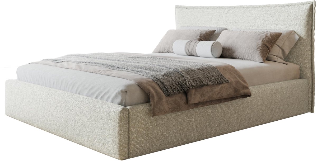 ALPİ Bed Rimini 180x200 cm - bedkast - houten frame - Puentestof beige Houten frame beige