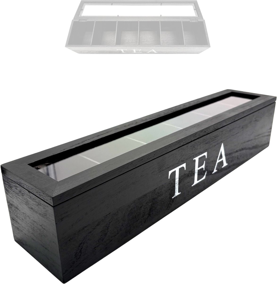 Purepeak Theedoos 6 Vaks - Theekist - Zwart - 43 x 9 cm